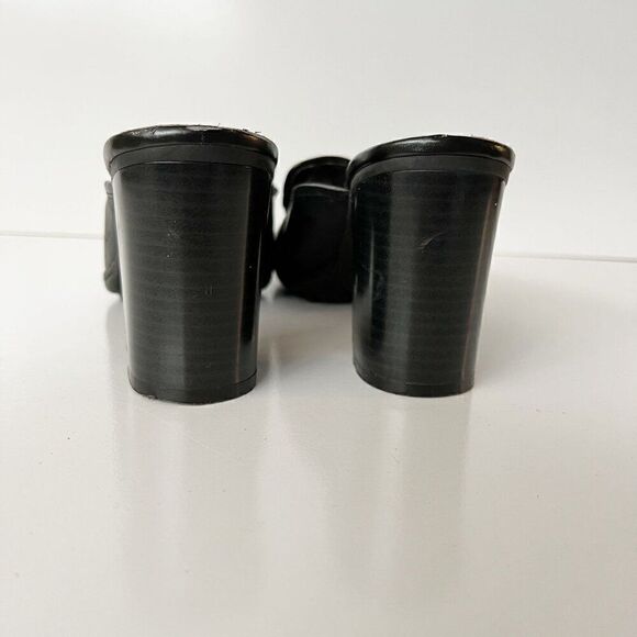 Vintage 90s Y2K Black Leather Schoolgirl‎ Mules Tommy Heeled Loafers Size 7.5 - Picture 6 of 9